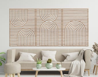 Rustic Boho Beauty Set of 3 Wood Wall Art, Mid Century Modern Bauhaus Decor
