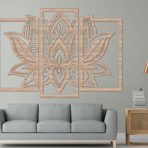 Lotus Mandala Wall Art - Set of 3 Panels Spiritual Zen Wooden Flower ...