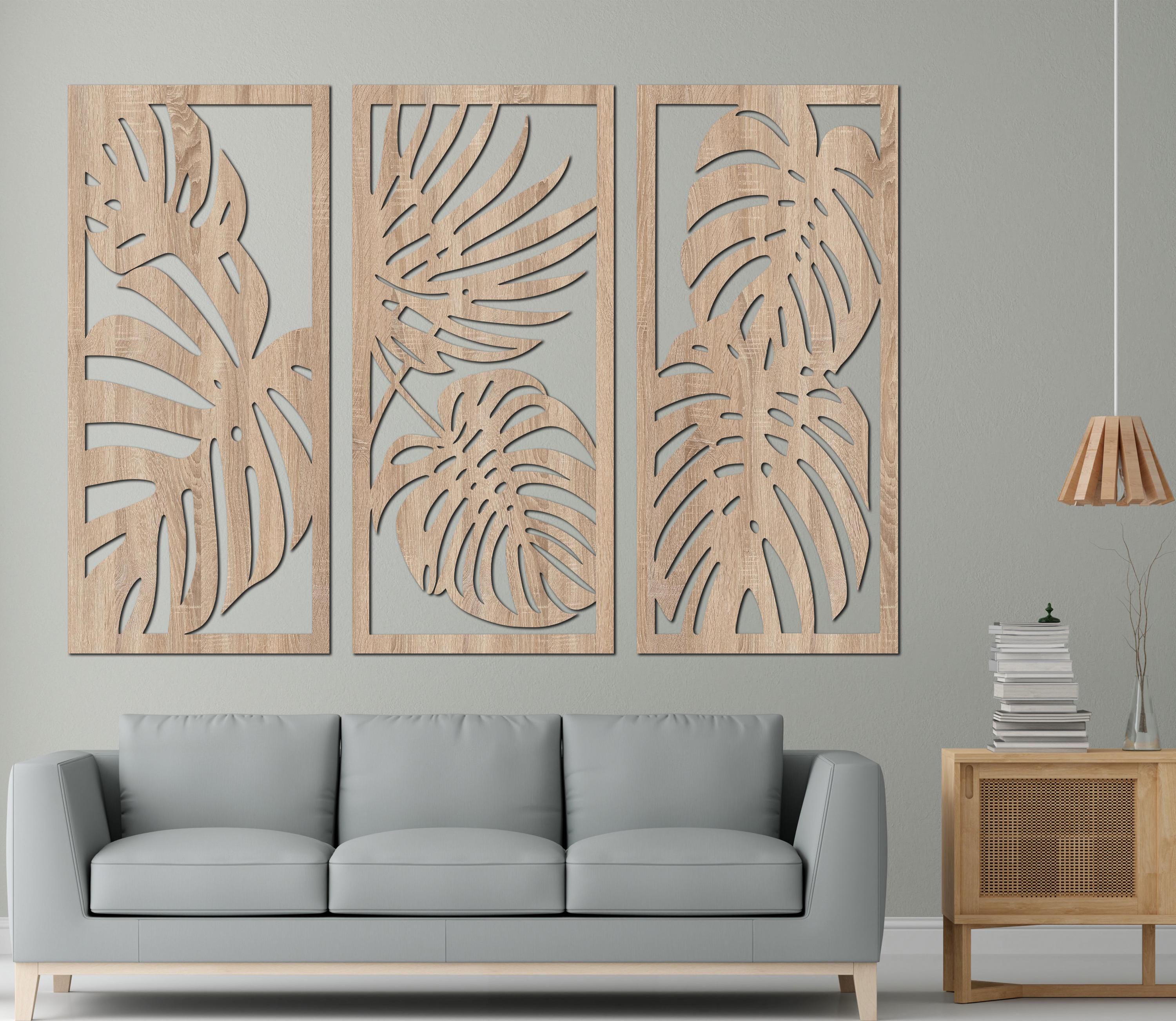 Monstera Leaf Wood Wall Art: Boho Tropical Decor, Set of 3 - Etsy