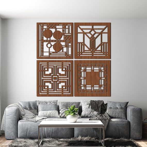 Frank Lloyd Wright With Panel Set of 4 Square Wood Wall Art