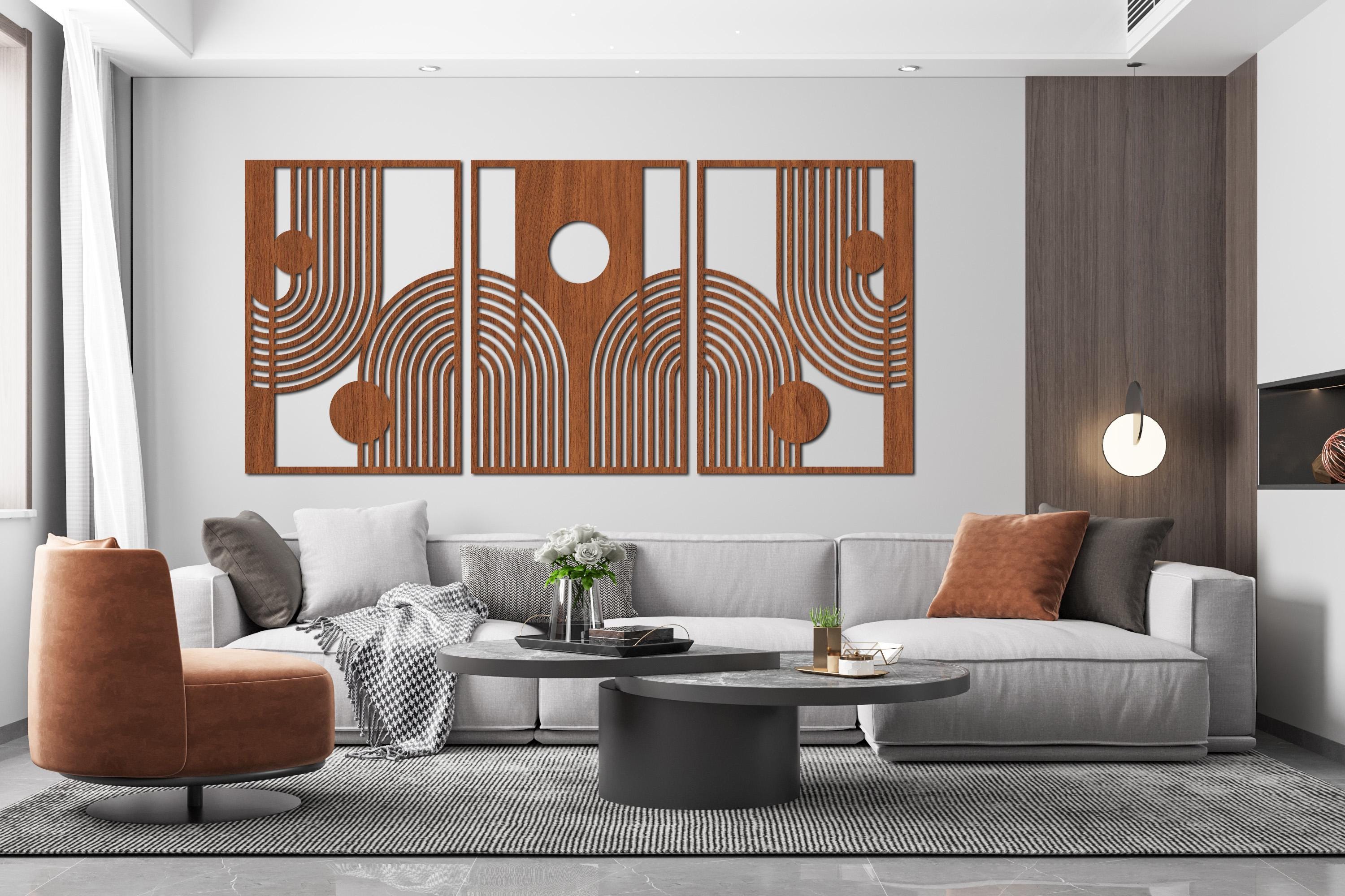 Rustic Modern Harmony Set of 3 Wood Wall Art - Mid Century Geometric ...