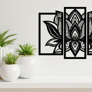 Lotus Mandala Wall Art - Set of 3 Panels Spiritual Zen Wooden Flower ...