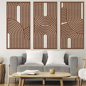 Mid Century Geometric Wood Wall Art: Modern Home Decor Set of 3 - Etsy