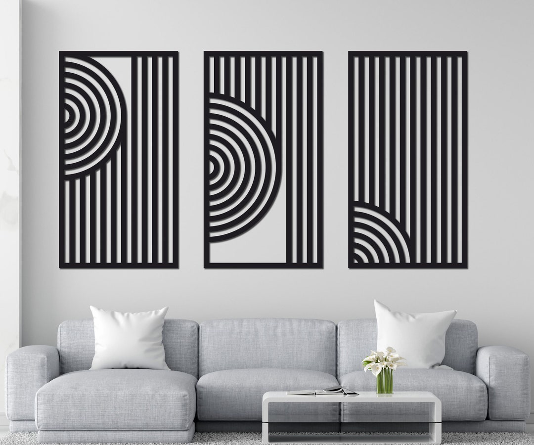 Geometric Wood Wall Art Set of 3: Modern Abstract Panels - Etsy
