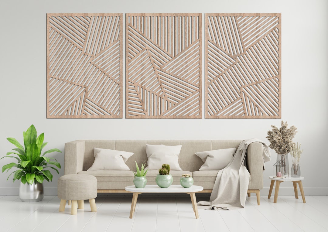 Geometric Lines Wood Wall Art: Modern Minimalist Panels, Set of 3 - Etsy