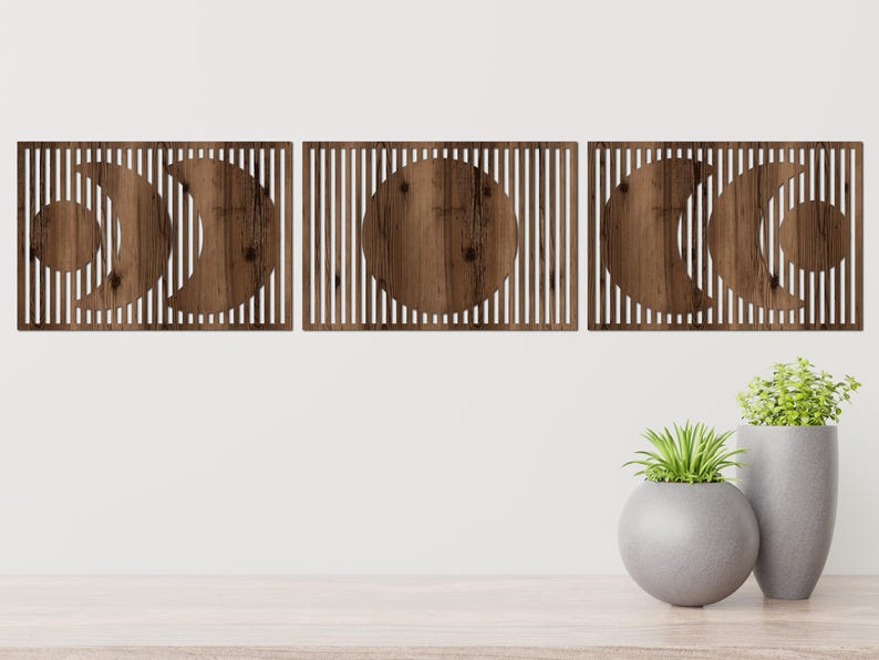 Boho Moon Wood Wall Art: Lunar Moon Phases Set of 3 - Etsy