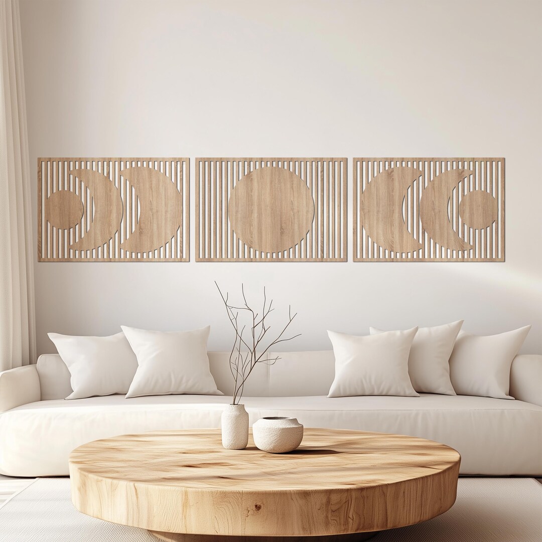 Boho Moon Wood Wall Art: Lunar Moon Phases Set of 3 - Etsy