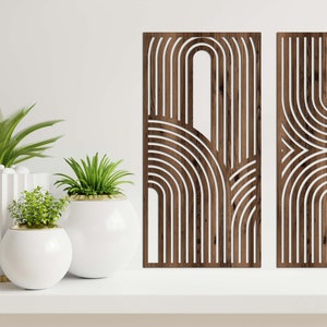 Mid Century Geometric Wood Wall Art: Modern Home Decor Set of 3 - Etsy