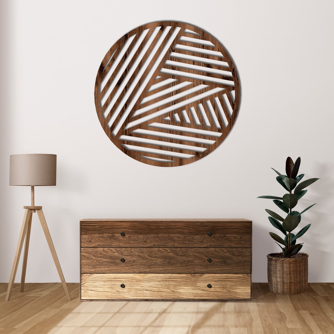 Circle Geometric Line Wood Wall Art, Wood Wall Decor, Round Line View