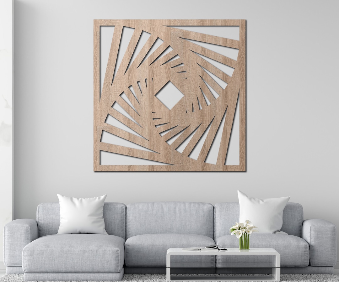 Modern Square Wood Wall Art With Geometric Depth Pattern Handcrafted