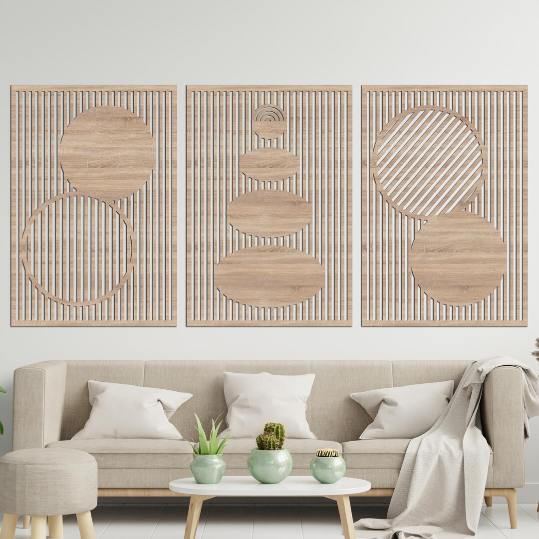Rounds Boho Wood Wall Art: Mid Century Modern Geometric Panels (set of ...