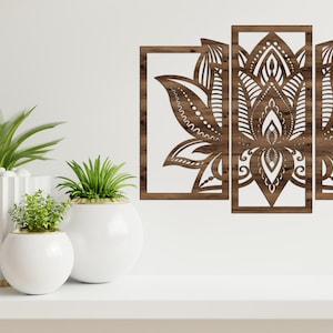 Lotus Mandala Wall Art – Set of 3 Panels – Spiritual Zen Decor – Wooden ...