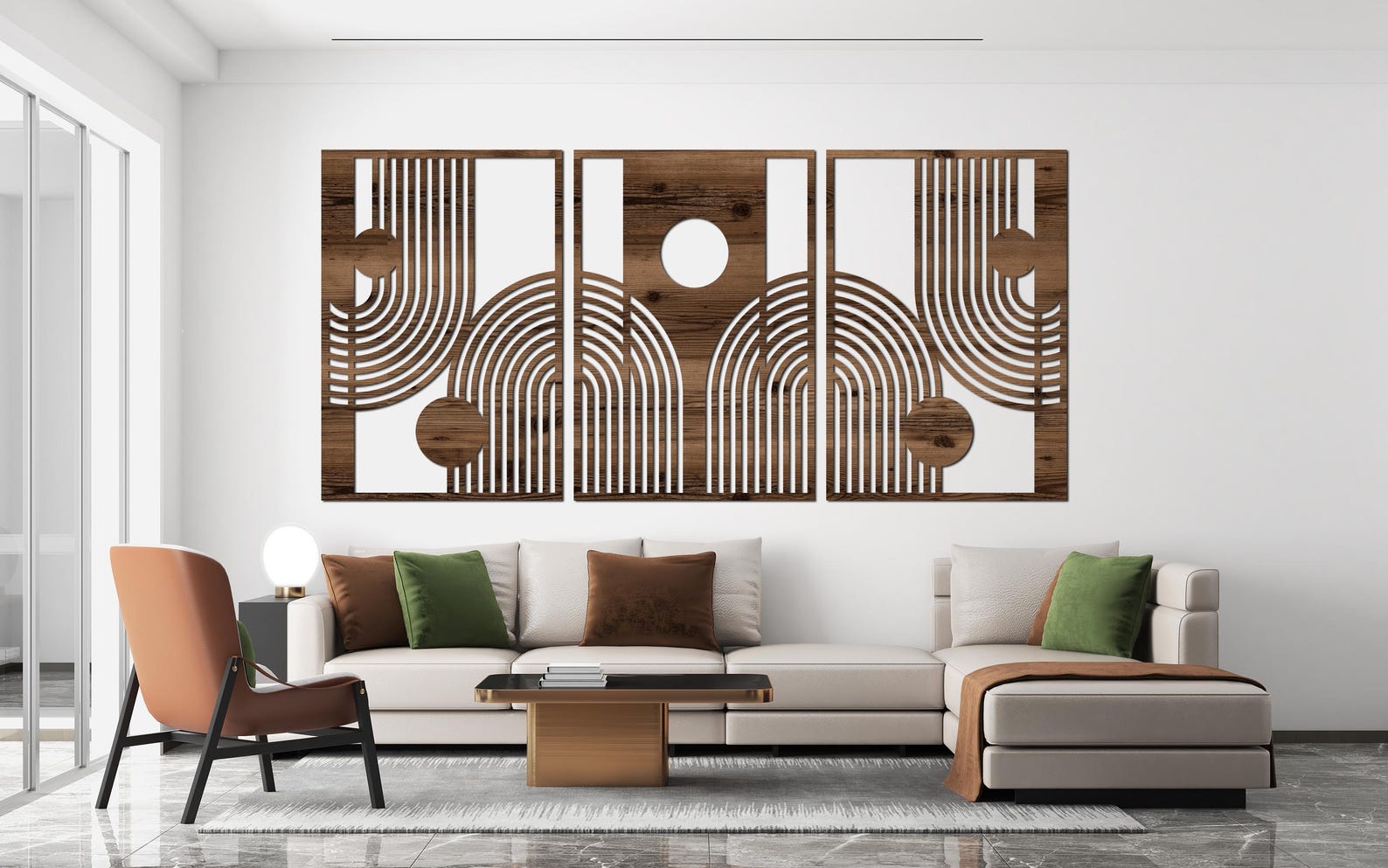 Rustic Modern Harmony Set of 3 Wood Wall Art - Mid Century Geometric ...
