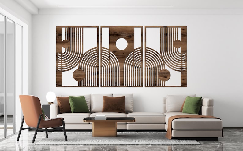 Rustic Modern Harmony Set of 3 Wood Wall Art - Mid Century Geometric ...