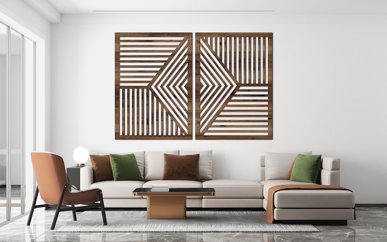 Unique Geometric Wood Wall Art: Modern Home Decor Panel Set - Etsy