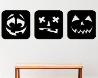 Halloween Panel Set of 3 Wood Wall Art, Wooden Halloween Shapes Wall Decor, Pumpkin Halloween Wood Panels, Wood Wall Decor