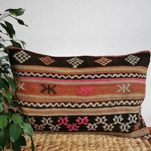 Colorful Vintage Kilim Pillow Case, Kilim Turkish Rectangular Pillows, Kilim Home Decor Cushion Cases, Bohemian Rug Sofa or Floor Pillows image 1