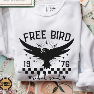 Free Bird, Rebel Soul Premium Women&#39;s Pullover Crewneck Sweatshirt | Trendy Drop-Shoulder Ladies Fleece Oversized Sweater