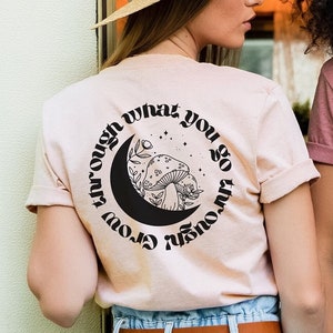 Grow Through What You Go Through Retro Mushroom - Graphic Tee, Crewneck Short Sleeve T-Shirt Merch| Bella+Canvas