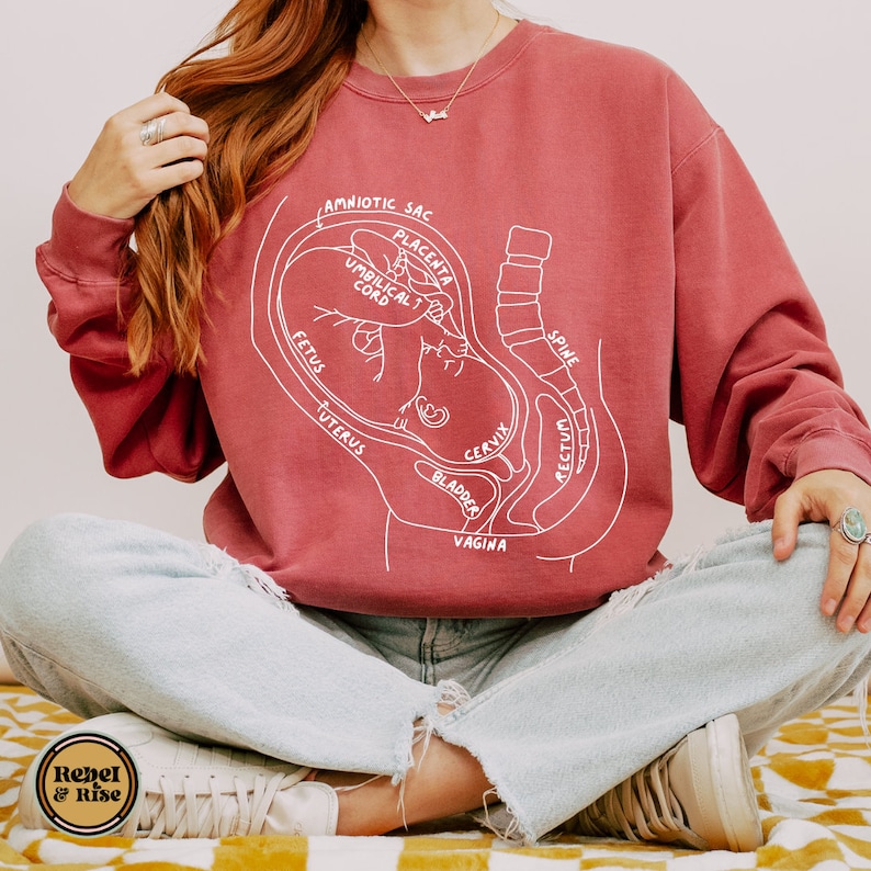 Pregnancy Anatomy T-shirt | Fetus in Utero Doodle Shirt, OB/GYN Doctor ...