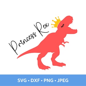 Princess T-Rex SVG, Roaring Girl Dinosaur with Crown Design, Jurassic Pink Birthday Party Decal, Girl Power Dinosaur Tiara Outfit