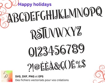 Alfabeto Felices fiestas Svg, Dxf, Eps, Png, archivo digital