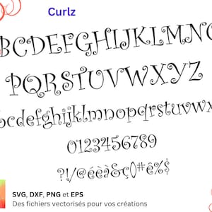Alphabet Curlz Svg, Eps, Dxf, Png, Fichier numérique