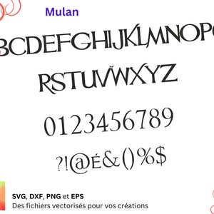 Alphabet Mulan Svg, Dxf, Eps, Png, fichier numérique