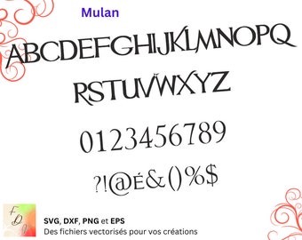 Alfabeto Mulan Svg, Dxf, Eps, Png, archivo digital