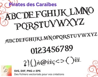 Alfabeto de Piratas del Caribe SVG, DXF, EPS, PNG, archivo digital