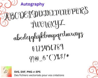 Autografía del alfabeto SVG, DXF, EPS, PNG, archivo digital