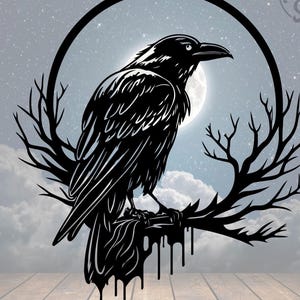 Raven Moon Metal Wall Art, Crow Moon Sign Home Decor, Living Room Decor, House Warming Gift, Birthday Gift, Christmas Gift, Raven Decor