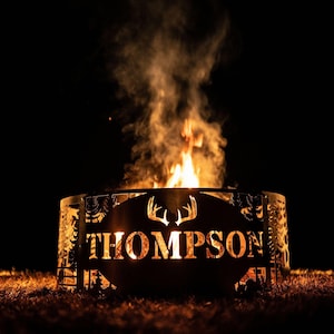 Personalized Deer Scene Fire Pit Ring, Custom fire pit ring, Fathers Day Gift, Heavy Duty Steel fire pit ring