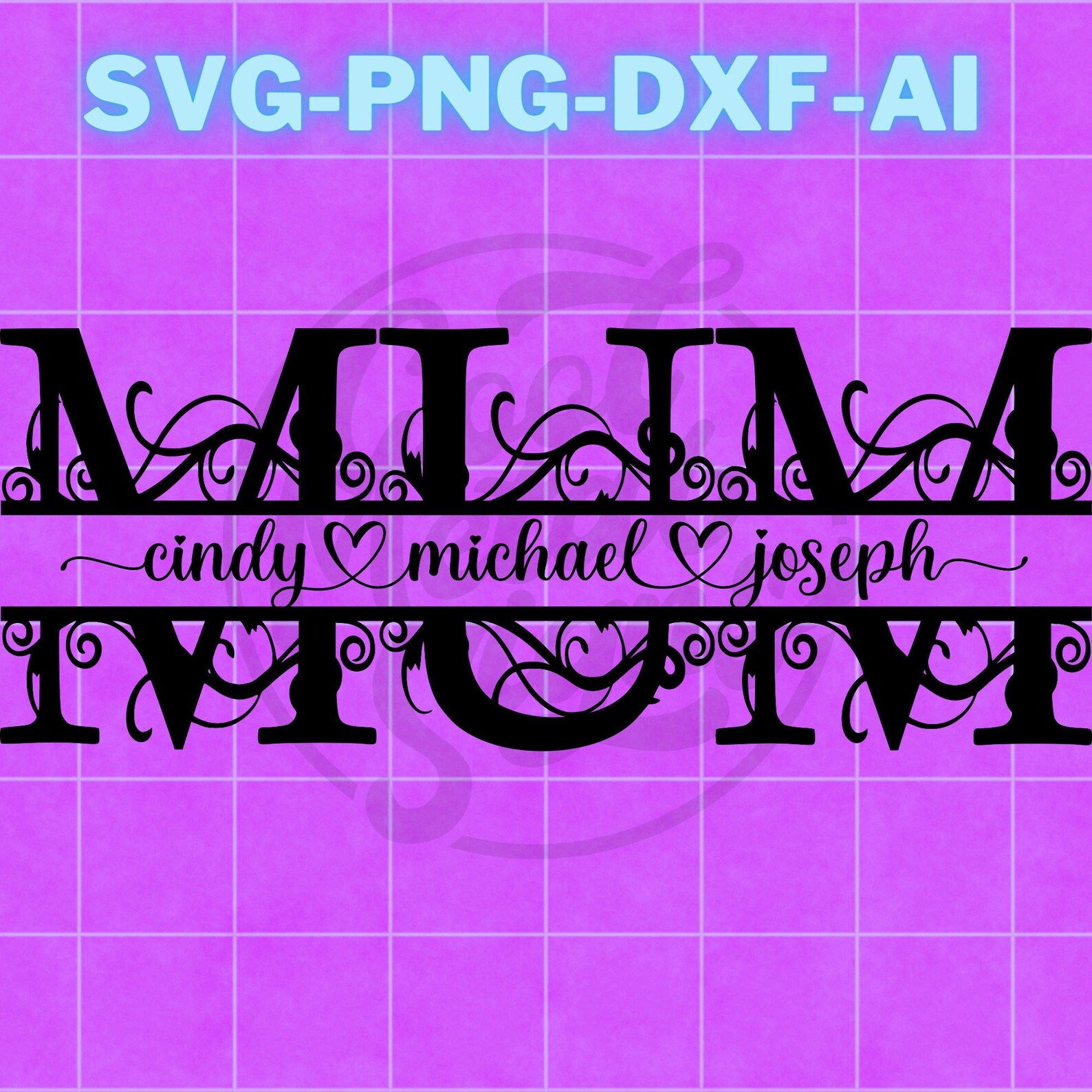 Mum Swirl Svg, Mum Split Svg, Mum Svg, Mum Monogram Svg, Mum Split Name