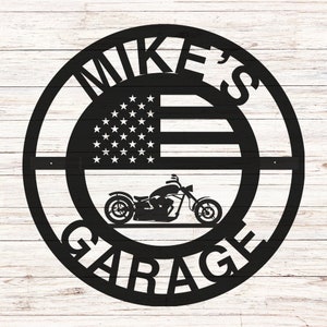 Personalized Motorcycle Garage Sign: Powder Coated Steel, Harley Dad Gift