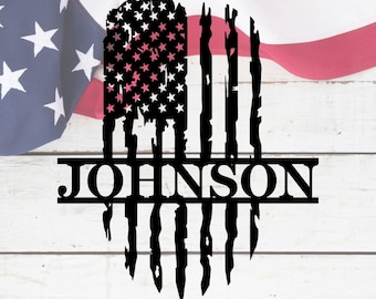 Personalized Distressed Metal American Flag Sign: Garage Decor