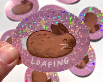 Loafing Bunny Holographic Sticker // Cute Stickers, Scrapbooking, Journaling, Vinyl, Bunny, Rabbit, Sparkly, Laptop Stickers, Waterproof