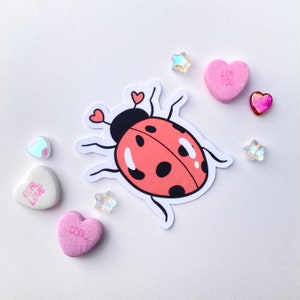 Love Bug Ladybug Sticker // Valentine’s Day, Cute Stickers, Scrapbooking, Journaling, Vinyl, Animals, Gift
