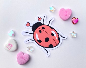 Love Bug Ladybug Sticker // Valentine’s Day, Cute Stickers, Scrapbooking, Journaling, Vinyl, Animals, Gift