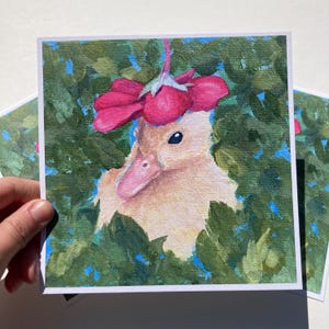 Flower Duck Art Print // 6x6 inches, gift, wall decoration, whimsical, cute art print, duck art print, flower art print