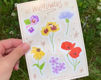 Wildflowers Sticker Sheet // Cute Stickers, Scrapbooking, Journaling, Vinyl Stickers, Flower Stickers, Wildflower Stickers