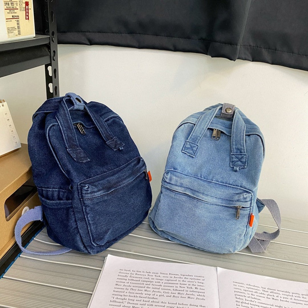 Washed Denim Backpack Vintage Style Backpack Outdoor Etsy