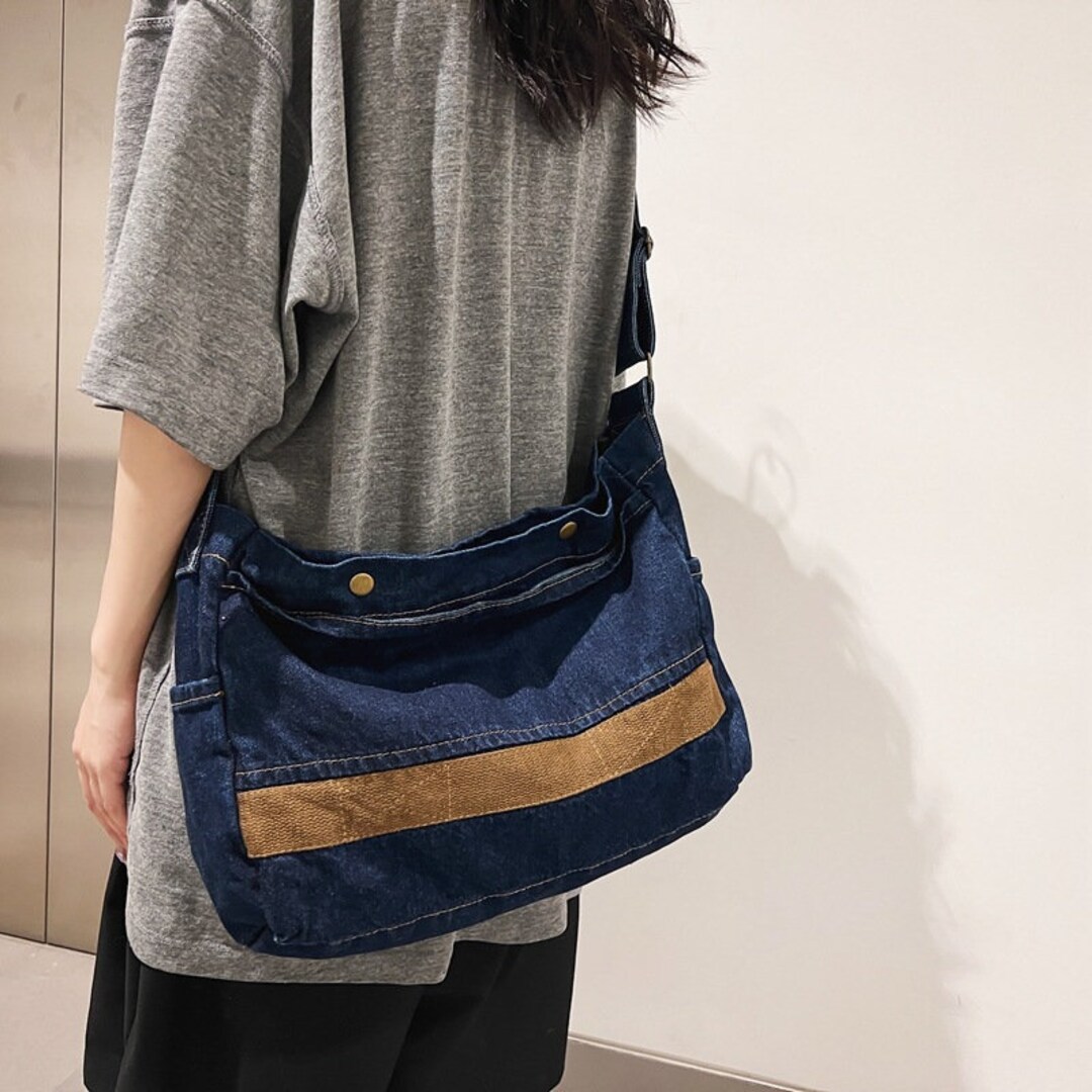 Vintage Style Messenger Bag Washed Denim Shoulder Bag Etsy