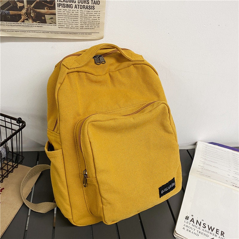 Cotton Canvas Backpack Minimalist School Back Forest Style Etsy