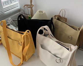 Minimalist Crossbody Bag, Cotton Canvas Casual Bag,  High Capacity Messenger Bag, Personalized Shoulder Bag, School Bag, Grocery Bag