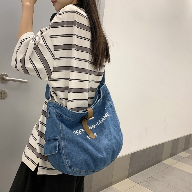 Washed Denim Crossbody Bag Blue Shoulder Bag Minimalist Etsy