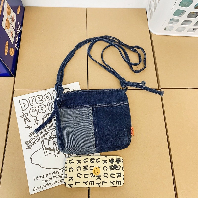 Washed Denim Crossbody Bag Blue Shoulder Bag Minimalist 