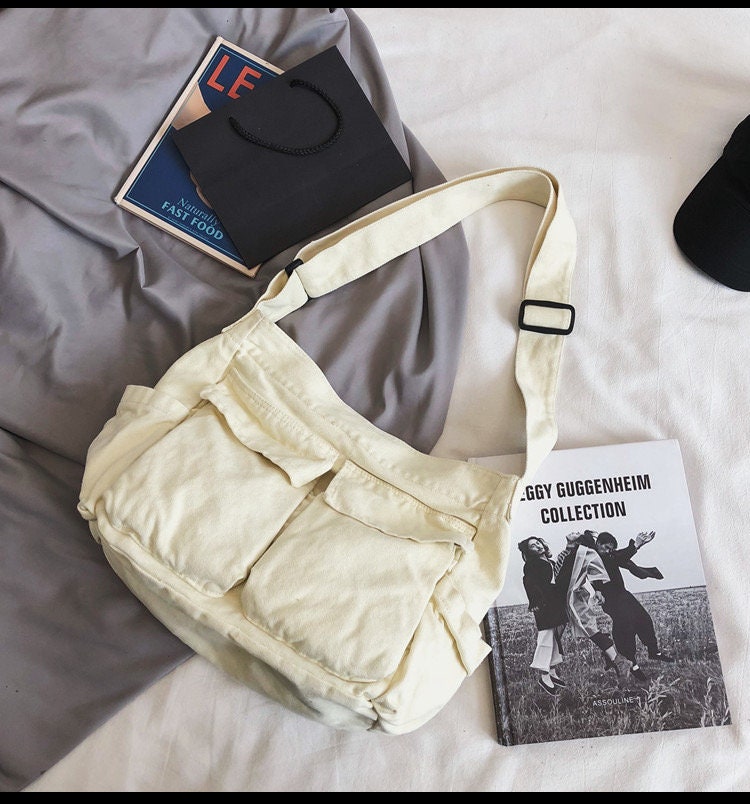 High Capacity Messenger Bag Vintage Washed Canvas Shoulder - Etsy