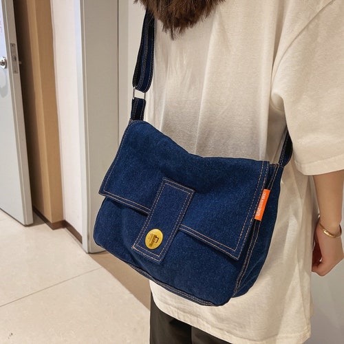 Messenger Bag Denim Crossbody Bag Minimalist Shoulder Bag - Etsy