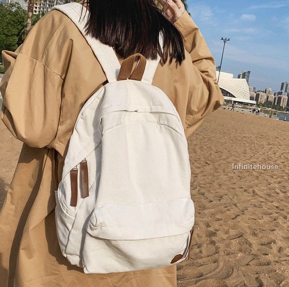 Cotton Canvas Backpack Minimalist Backpack Casual Bag 